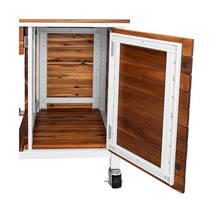 Seville Classics Home 48" Outdoor Garden Potting Bench Table – Heavy Duty Workstation, w/Cabinet, Drawer & Open Shelf, Acacia Wood & Steel Frame, White, 48" W x 25" D - color: White