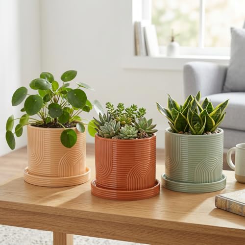 6 Inch Ceramic Plant Pot with Drainage Hole & Tray – Sage Green - color: Sage Green