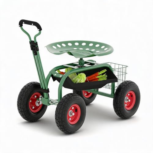 Gardening Cart with Wheeled Seat, Mobile Rolling Work Cart for Elderly