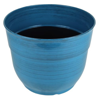 Garden Elements Indoor/Outdoor Glazed Brushed Happy Plastic Planter, Large, Dark Blue, 15" - color: Dark Blue