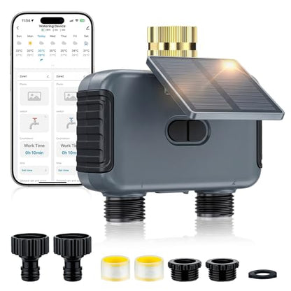 Mcbazel Solar WiFi Water Timer for Garden Hose, 2 Zone Sprinkler Controller