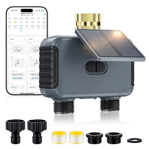 Mcbazel Solar WiFi Water Timer for Garden Hose, 2 Zone Sprinkler Controller