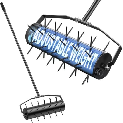 Manual Roller Lawn Aerator with Pre-Attached Spikes, Easy-to-Assemble | Designed For Seasonal Lawn Care, Heavy-Duty Roller with Adjustable Weight, Pre-Attached Spikes, and Easy Assembly