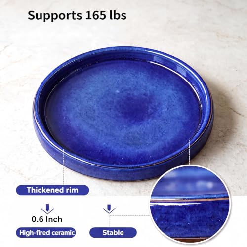 13.8 inch Ceramic Plant Saucer, Blue - color: Blue