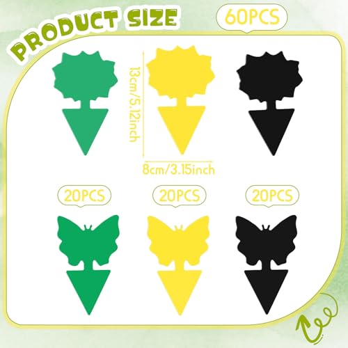 60 Pack Fruit Fly Traps Fungus Gnat Sticky Traps Yellow Black Green Plant Fly Stickers Double Side with Shovel for Indoor Outdoor Kitchen Garden Houseplant Flying Bug Insect (Mixed Style) - style: Mixed Style