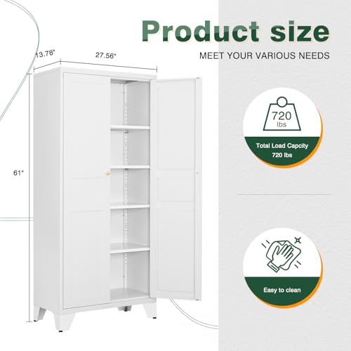 Letaya Metal Pantry Kitchen Storage Cabinet,61" H Adjustable Shelves,White - color: White, size: 14"D x 28"W x 61"H