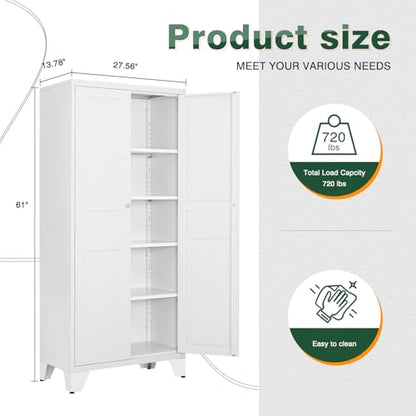 Letaya Metal Pantry Kitchen Storage Cabinet,61" H Adjustable Shelves,White - color: White, size: 14"D x 28"W x 61"H
