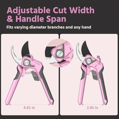 PrunePro 8.2" Pruning Shears for Women Lightweight Ultra Sharp Scissors - color: Pink