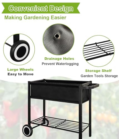 Raised Garden Bed with Legs Outdoor Elevated Planter Box with Wheel