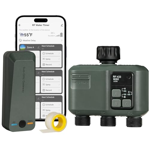 WiFi Water Timer for Garden Hose, Sprinkler Timer 3 Zone, 3 Outlet Smart Hose Watering with WiFi Irrigation Controller, Automatic Irrigation System/Rain Delay/Manual Watering D33WT06 - style: 3 ZONE