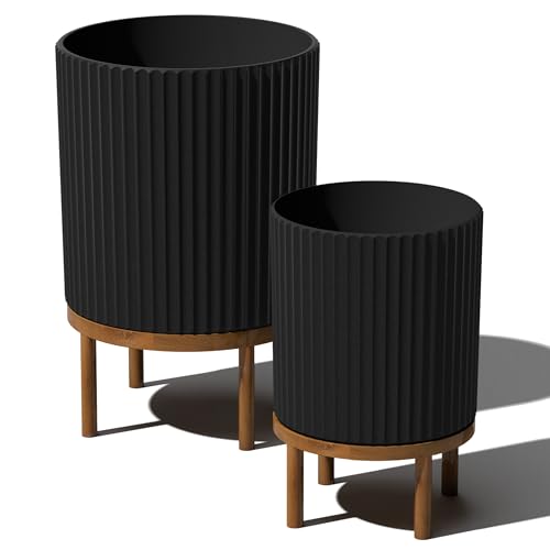 Veradek Demi Series Raised Duo Planters - Set of 2 Planters with Stands - color: Black/Brown, size: Bundle