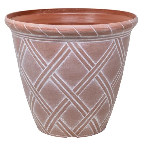 Garden Elements Trellis Decorative Lattice Planter, Terracotta, 14in - Indoor/Outdoor Round Flower Pot with Raised Texture and Classic Garden Styling - color: Terracotta