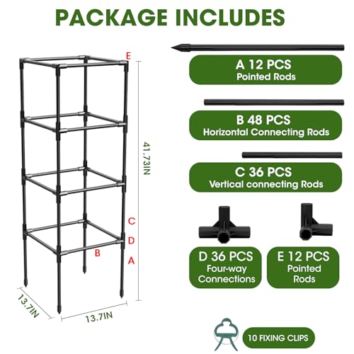 3 Pack Tomato Cages, Square Tomato Plant Stakes Support Cages Trellis for Garden Climbing Vegetables Flowers Fruits,Extra Bold,Black - color: black