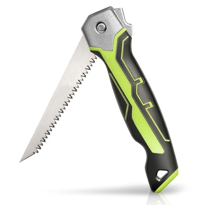 Auto Dynasty Folding Handsaw with Triple Ground Teeth, Drywall Saw, Oil-Resistant Comfort Grip for Drywall, Wallboard, Plywood, Sheetrock, Plasterboard, Green - style: Folding Wallboard Saw
