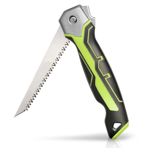 Auto Dynasty Folding Handsaw with Triple Ground Teeth, Drywall Saw, Oil-Resistant Comfort Grip for Drywall, Wallboard, Plywood, Sheetrock, Plasterboard, Green - style: Folding Wallboard Saw