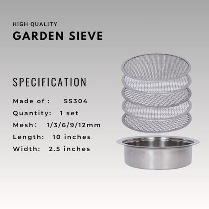 Soil Sifter Set for Garden with 5PCS Mesh(1,3,6,9,12mm) Sieve for Rocks and Sand