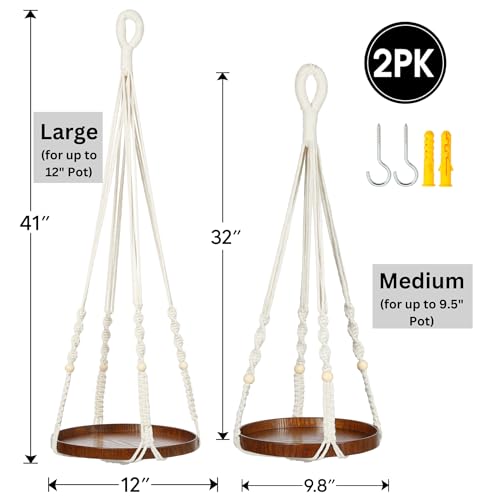2 Pack Plant Hanger Indoor, Hanging Plant Shelf (12" + 10") - color: Beige, size: 2-Pack, 1-Tier