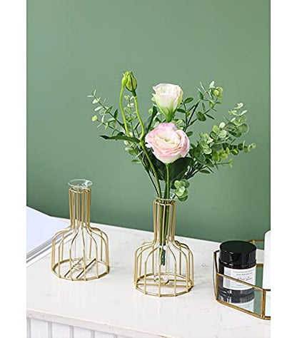 IvyMei Luxurious Nordic Gold Table Flower Vase Metal Frame Glass Tube - color: Gold 7