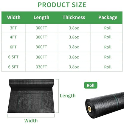 Mupera Weed Barrier Fabric 3x300FT, 3.8oz UV Ground Cover