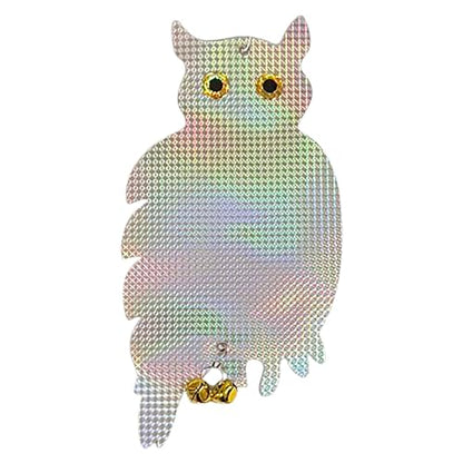 PESTEZE USA Owl Bird Repellent Holographic Decoy with 2 Bells [9 x 15 inch] to Deter Woodpeckers, Pigeons, Crows, Ducks, Geese & Critters Using Reflective Scare Patterns for Humane Property Protection