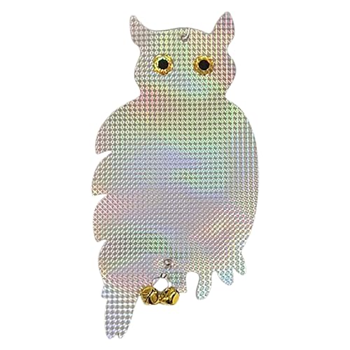 PESTEZE USA Owl Bird Repellent Holographic Decoy with 2 Bells [9 x 15 inch] to Deter Woodpeckers, Pigeons, Crows, Ducks, Geese & Critters Using Reflective Scare Patterns for Humane Property Protection