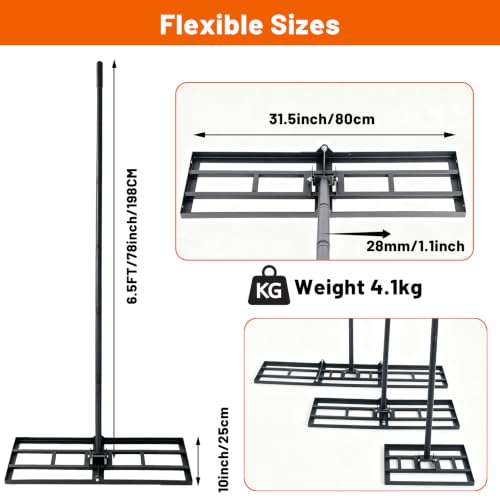 Lawn Leveling Rake, Heavy Duty Adjustable Handle Lawn Leveler Tool - size: 31.5*10inch, 6.5FT