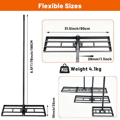 Lawn Leveling Rake, Heavy Duty Adjustable Handle Lawn Leveler Tool - size: 31.5*10inch, 6.5FT