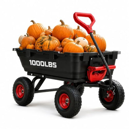 Autodaya Garden Dump Cart Wagon 1000 Lbs, Heavy Duty Yard Wheelbarrow - color: 1000 Lbs|black&red