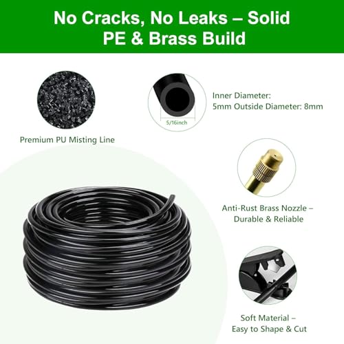 150FT Drip Irrigation System for Garden – Automatic Watering Kit with Solid Brass Metal Connectors, 360° Bendable Tubing &50 Adjustable Nozzles for Greenhouse, Lawn, Yard & Plants - size: 150 FT
