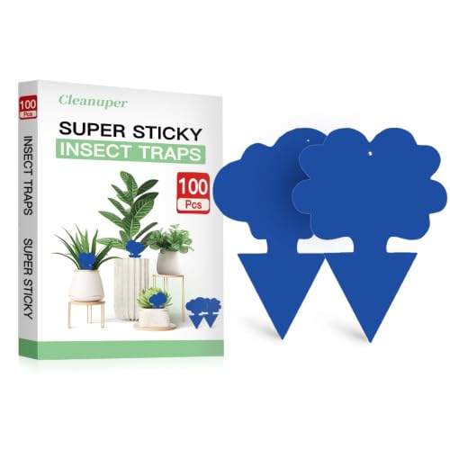 100 Pack Gnat Killer Sticky Traps for Plants - Blue Fungus Gnat Sticky Trap for Indoor Houseplants, Fruit Flies, Whiteflies, Aphids - Family Friendly Design, Flower and Cloud Shapes - color: Blue, size: 100 PCS