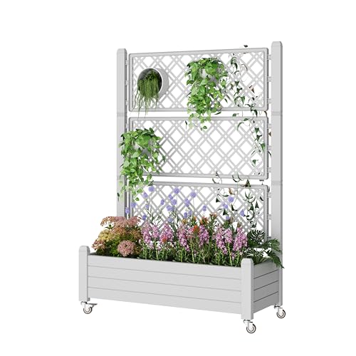Elevated Raised Garden Bed with Trellis&Wheels,Ashen-61.2" h - color: Ashen, size: 61.2"h