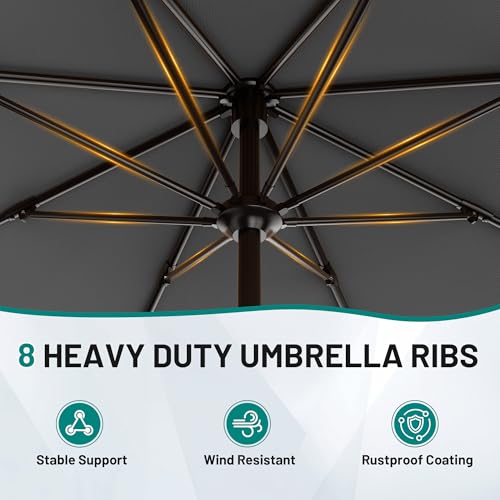 AreShark 9FT Outdoor Patio Umbrella with Tilt and Crank, Gray - color: Gray, size: 9ft