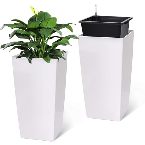 Garvee 30" Tall Planters Set of 2, Outdoor＆Indoor Planter Pots - color: White, size: 30 Inch (2 Pack)