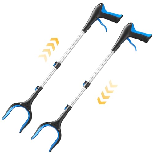Telescopic Grabber Reacher Tool, 5-Level Adjustable (23'' to 41'') - Extendable Gripper and Reaching Tool - Heavy Duty Pick Up Stick Grabbers for Elderly, Surgery Recovery Must Haves (Blue-2pc) - color: Blue 2pc