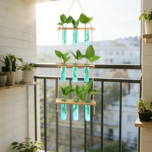 XXXFLOWER Wall Hanging Propagation Station with Wooden Stand Blue - color: Blue-9 Tube Vase