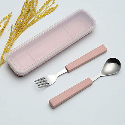 VANRA 2-Piece Children Flatware Set 18/10 Stainless Steel Child Tableware Set Silver Cutlery Set Silverware Dinner Utensils Spoon Fork Set with Travel Case for Kids (Chrome Finished) (Pink) - color: Pink