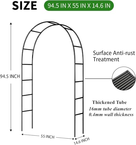 Metal Garden Arch Arbor, 94.5" H x 55" W, Black Powder-Coated Iron