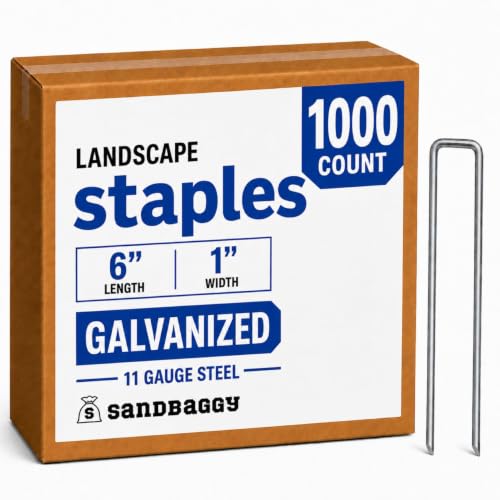 Sandbaggy 6 Inch Galvanized Landscape Staples, 1,000 Pack 11 Gauge Heavy Duty Steel Garden Staples, Square Top U Pins for Weed Barrier Fabric, Sod, Turf, Netting and Drip Irrigation Tubing