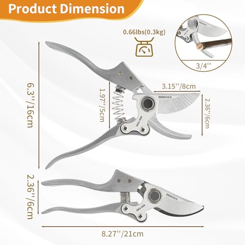 BOOSDEN Bypass Pruning Shears, 8'' Garden Trimmers with SK5 Blades