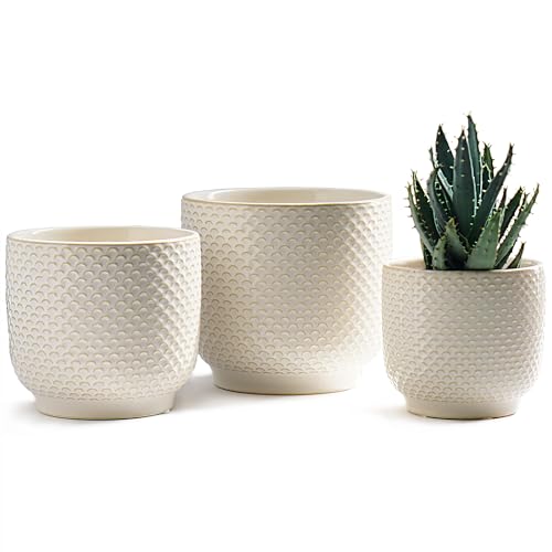 4 + 5 + 6 Inch Ceramic Pots for Indoor Plants, Succulents Plant Pots, Orchid Flower Pot with Drainage Hole, Modern Clay Stoneware Planters, Set of 3 (Milk White, 4+5+6 Inch) - color: Milk White
