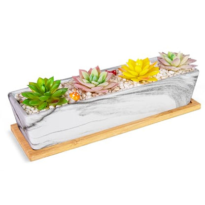 Succulent Pots, 12.1'' Ceramic Pots for Indoor Plant, Window Sill Planter - color: White/Black