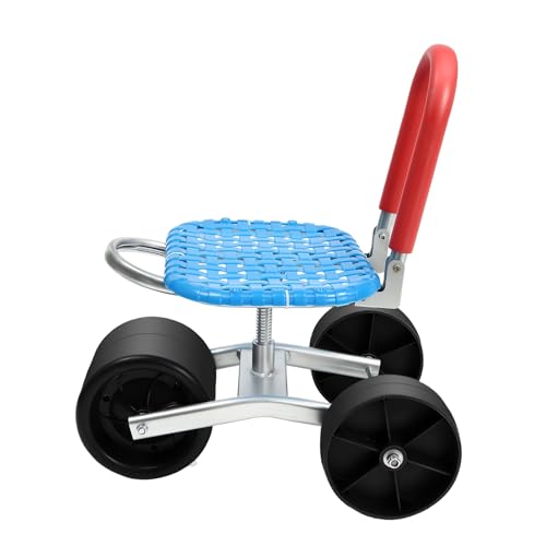 Rolling Garden Seat, 360° Swivel, Adjustable Height, 3 Wheels, Blue