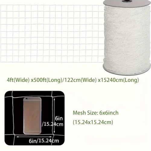 Garden Trellis Netting Roll 4x500ft 6inch Soft Mesh Nylon Heavy Duty Reinforced Garden Plant Support Trellis Net for Climbing Plants, Grape Racks, Growing Support Bean, Pea, Tomatoes,Vegetable - size: 4x500ft