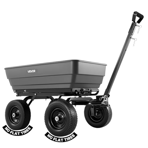 VEVOR Garden Dump Cart, 1200 lbs Poly Dump Cart, 7 Cu. Ft. Garden Carts Dumps Wagon with 2-in-1 Convertible Handle, 90° Quick-Dumps Mechanism, 180° Swivel Wheels, Yard Wagon for Plants, Soil, Crops