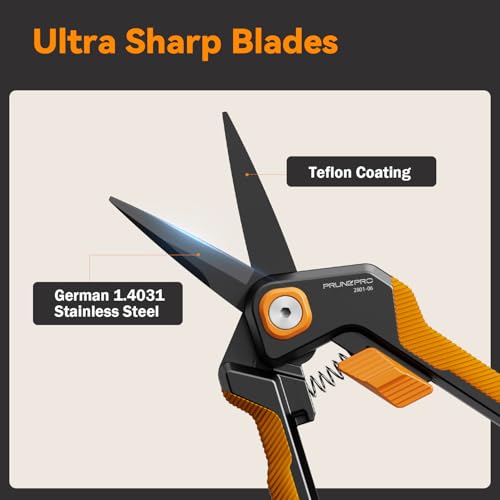 PrunePro Garden Scissors Pruning Shears Sharp Stainless Steel Non-Stick Teflon Coating Blade for Precise Cuts Garden Snip Bonsai Clippers for Plants Rose Flower Orange 1 Pack - color: Orange