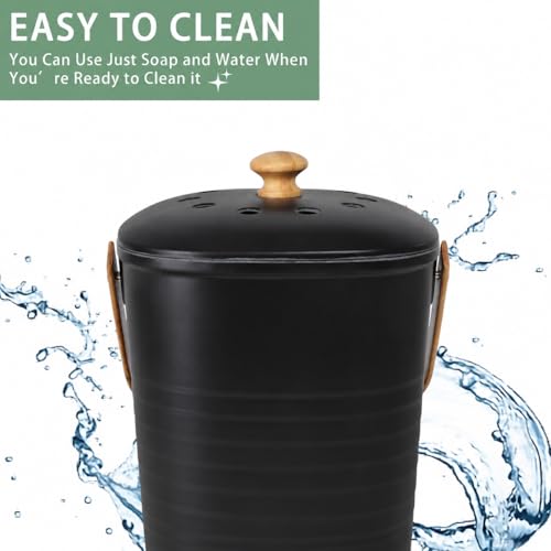 MUMTOP Compost Bin for Kitchen Countertop,1.4 Gal Bamboo Compost Container - color: B-Black