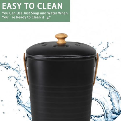MUMTOP Compost Bin for Kitchen Countertop,1.4 Gal Bamboo Compost Container - color: B-Black