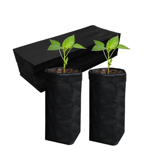 Belit 100 Pcs 13.5" H Nursery Grow Bags, Non-Woven Plants Pots Container for Starting Deep Rooted Plants Vegetable, Flower, Seedling Tree, Black - color: Black, size: 100 Pcs 7.5"x13.5"