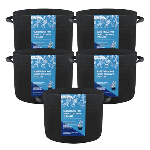 SunStream 10 Gallons Grow Bags 5 Pack Heavy Duty Thickened Nonwoven Fabric Plant Grow Bags with Handles for Indoor Vegetables Flowers Mushroom - color: 5 Pack, size: 10 Gallon