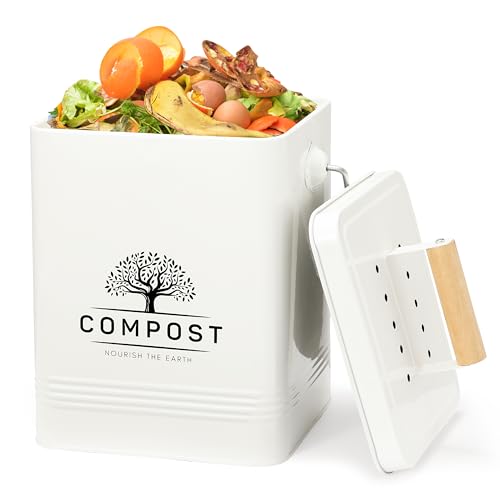 PERFNIQUE Kitchen Compost Bin, 1.7 Gallon Countertop Compost Bin with Lid, Indoor Compost Bin Includes 2 Carbon Filters, Small Compost Bucket, Food Waste Bin for Kitchen with Trash Bags (Cream White) - color: Cream White